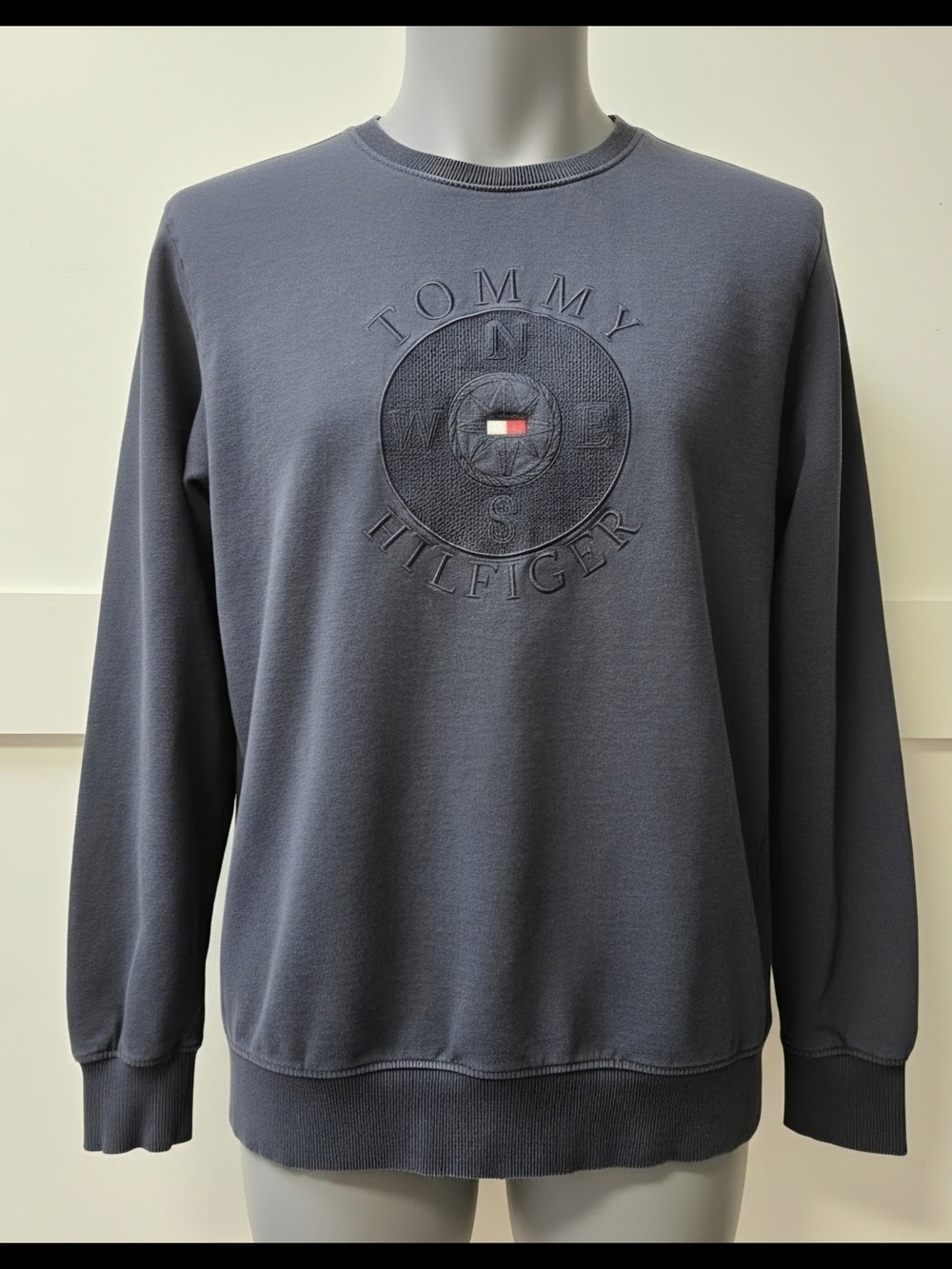 Tommy Hilfiger Men's Crewneck Sweater in Slate Blue with Embossed Logo